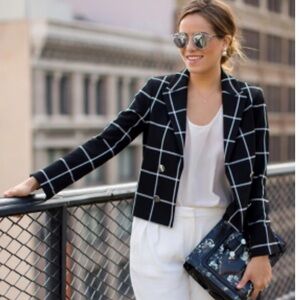 Express Windowpane Double Breasted Crop Blazer